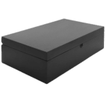 bamboe theedoos 6-vakken zwart met 6 ronde theeblikken gesloten