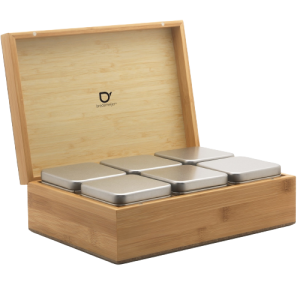bamboe theedoos 6 vakken naturel met theeblikken
