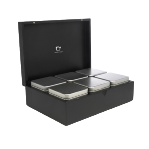 bamboe theedoos 6 vakken zwart met theeblikken